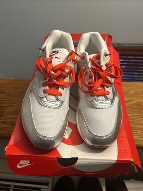 Nike White and Orange Men's Air Max Sneakers with Silver Accents